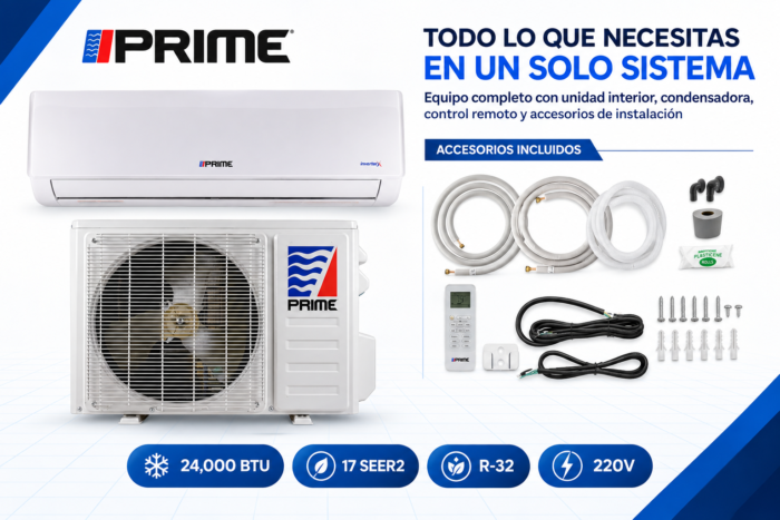 prime-24000-05-kit Mini Split PRIME 24000 BTU COLD ONLY 17 SEER R-32 220V - Image 1