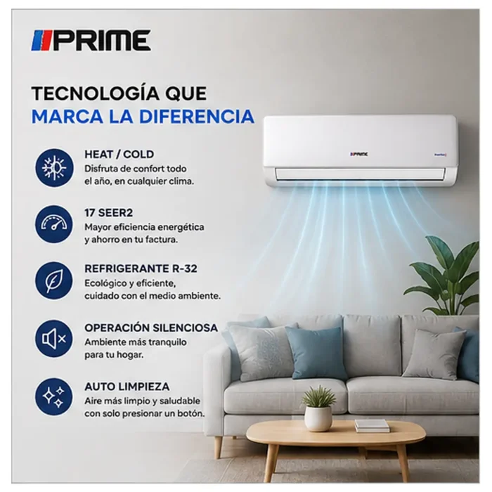 Mini Split PRIME 12000 BTU HEAT/COLD 17 SEER2 R-32 220V - Image 4
