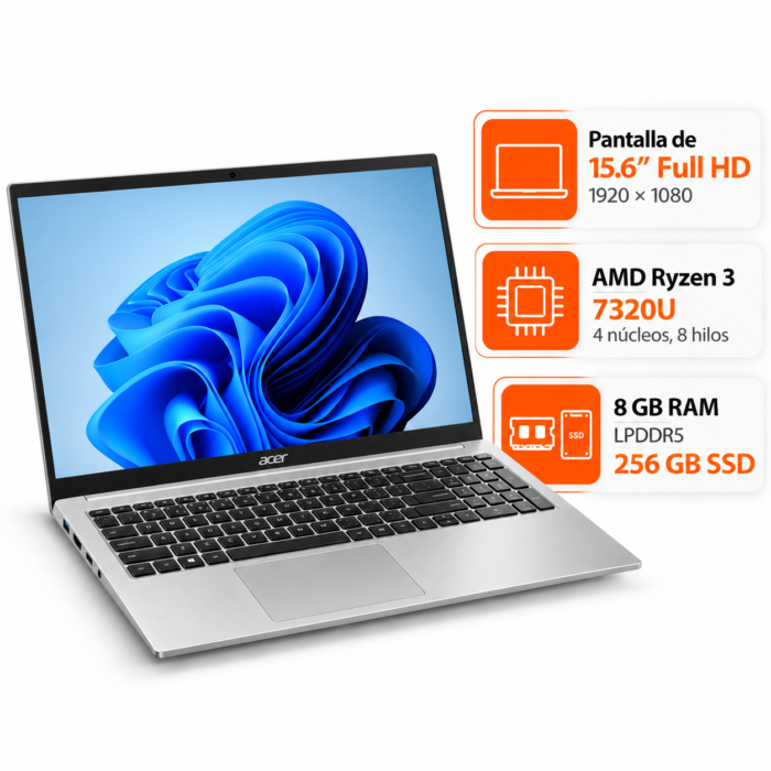 Acer One 15 Ryzen 3, 8 GB, 256 GB SSD, plata - Image 4
