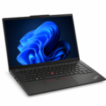 Laptop Lenovo ThinkPad T14s Gen 6 negra, con pantalla táctil de 14 pulgadas, teclado ThinkPad y diseño profesional, vista frontal en perspectiva sobre fondo blanco.