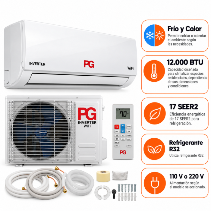 PG Mini Split Inverter 12.000 BTU Frío y Calor, 110 V - Image 4